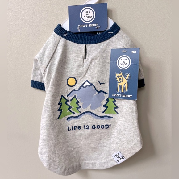 Life Is Good Dog T Shirt XS Gray Blue Outdoors Trees Pet Puppy Gift NWT - Picture 1 of 10